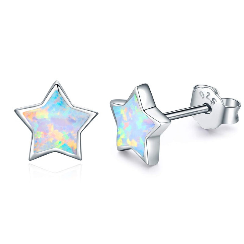 CUOKA MIRACLE Opal Star Stud Earrings for Women, 925 Sterling Silver Hypoallergenic Star Earrings Mother`s Day Gifts for Women Minimalist Jewelry for Sensitive Ears - Image 1