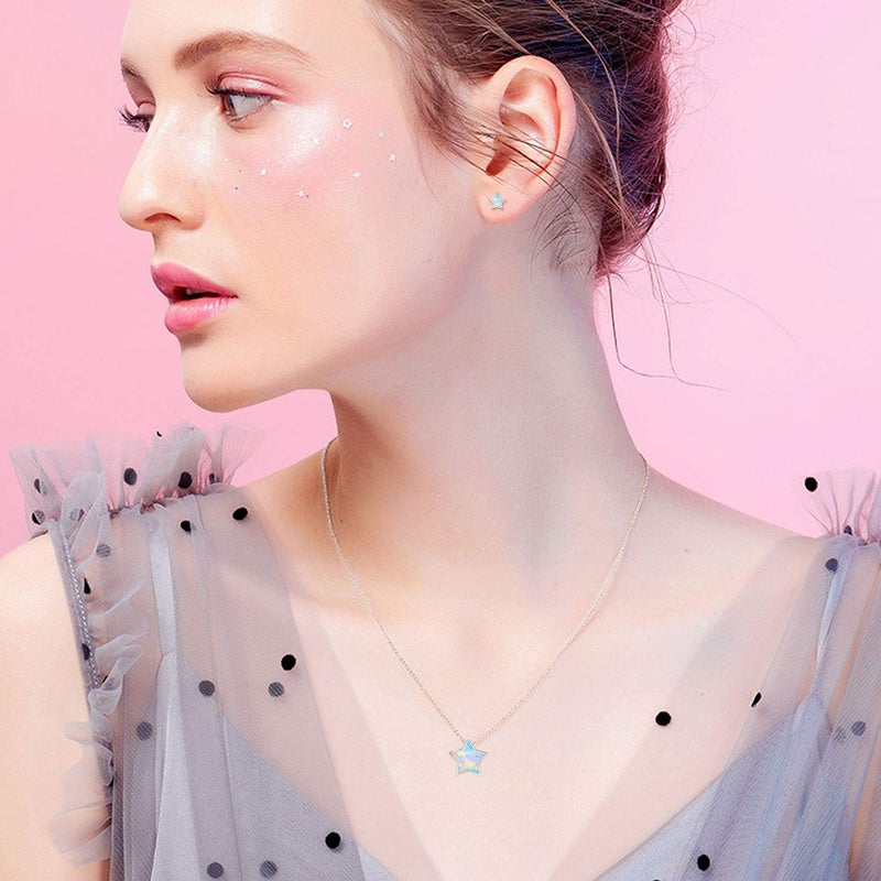 CUOKA MIRACLE Opal Star Stud Earrings for Women, 925 Sterling Silver Hypoallergenic Star Earrings Mother`s Day Gifts for Women Minimalist Jewelry for Sensitive Ears - Image 3