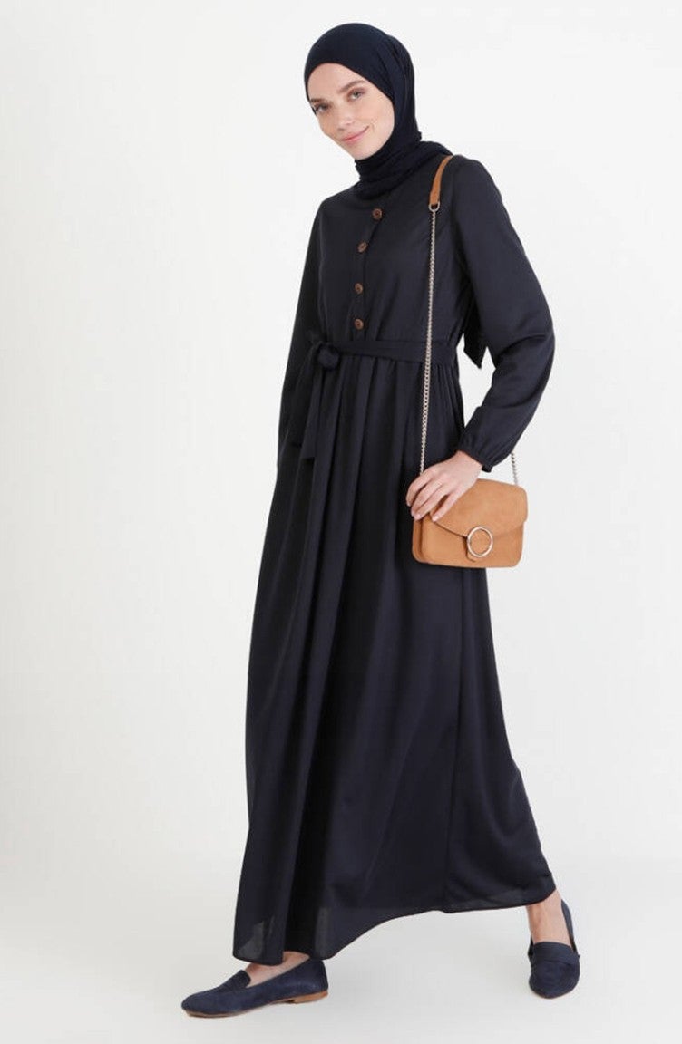 Sefa Merve Belted Dress 7979-11 Navy Blue - Image 2