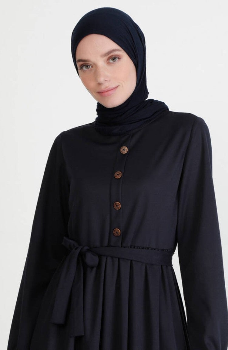 Sefa Merve Belted Dress 7979-11 Navy Blue - Image 4