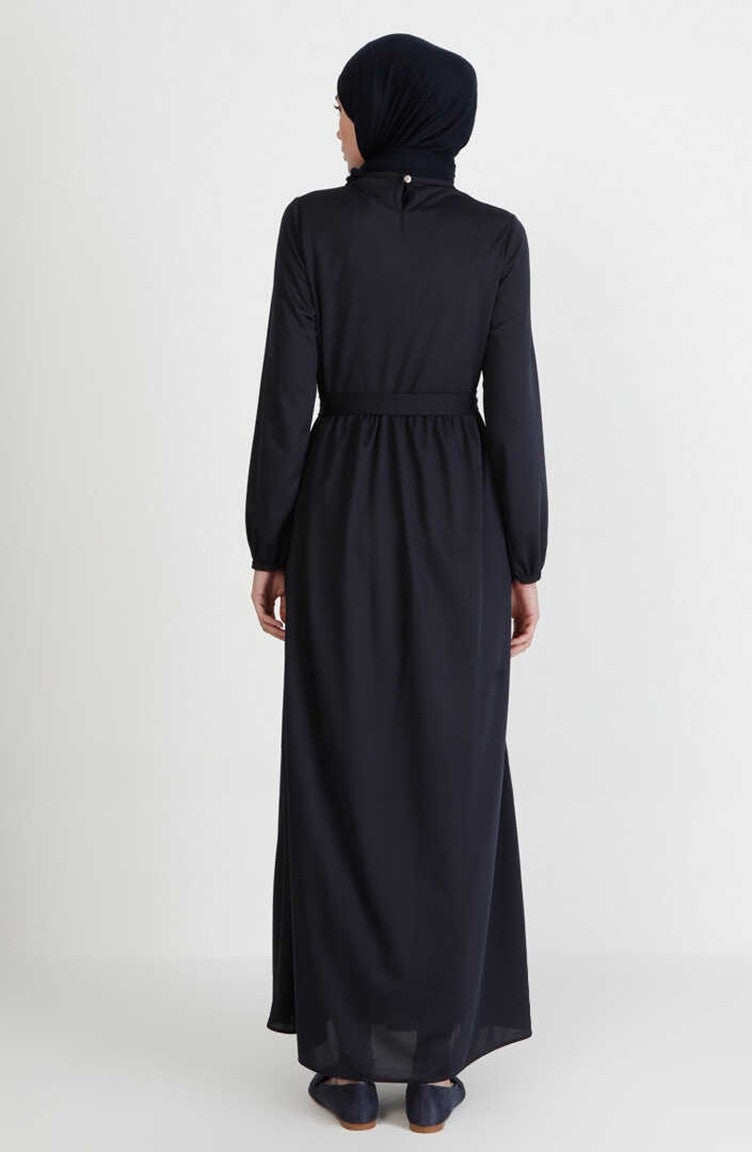 Sefa Merve Belted Dress 7979-11 Navy Blue - Image 3