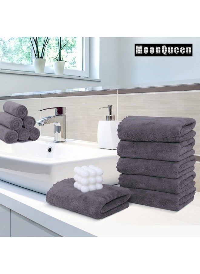 MOONQUEEN 6 Pack Premium Hand Towels - Quick Drying - Microfiber Coral Velvet Highly Absorbent Towels - Multipurpose Use as Hotel, Bathroom, Shower, Spa, Hand Towel 16 x 28 inches (Gray)  - Image 2