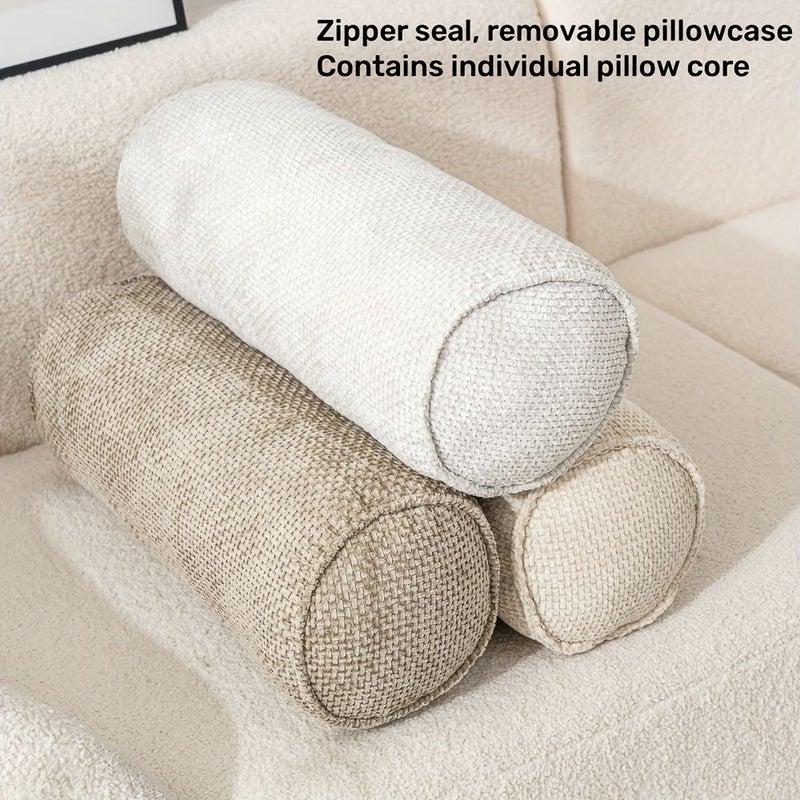 Coffee Brown Chenille Cylindrical Throw Pillow With Zipper And Removable Core For Sofa Living Room Home Decoration - Image 1
