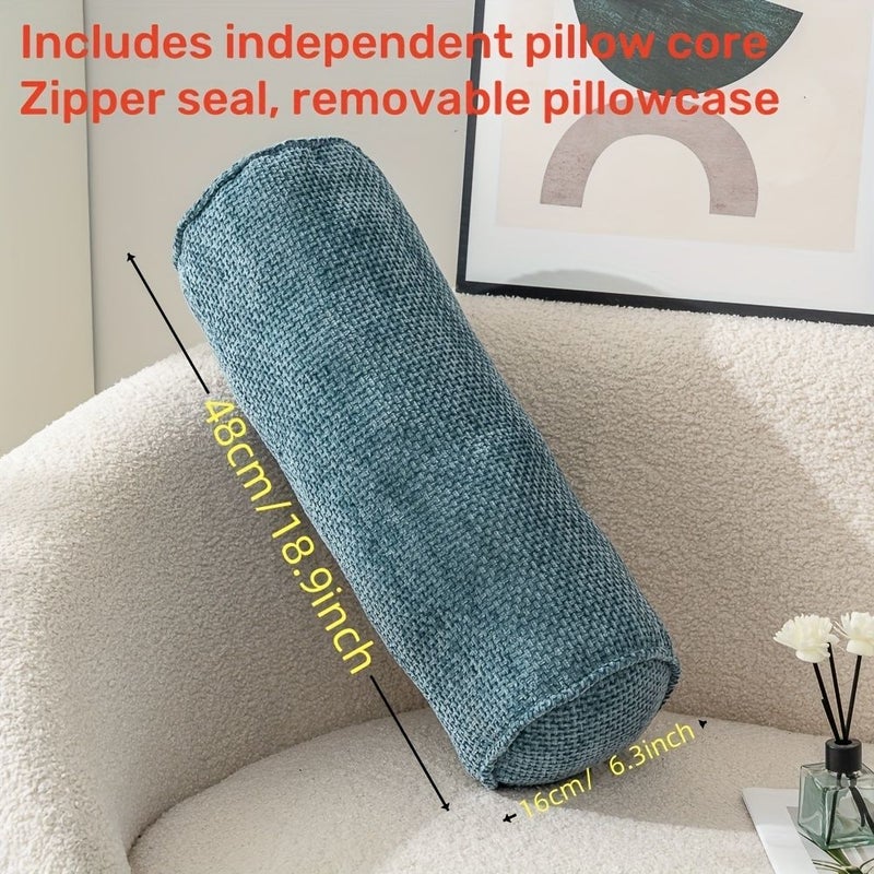 Coffee Brown Chenille Cylindrical Throw Pillow With Zipper And Removable Core For Sofa Living Room Home Decoration - Image 3