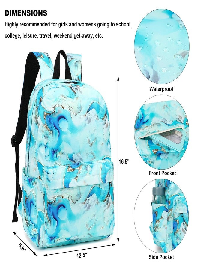 Kouxunt Marble School Backpack for Girls Womens, School Bags Collge Bookbags Laptop Backpacks for Kids Teens Adults (Green) - Image 3