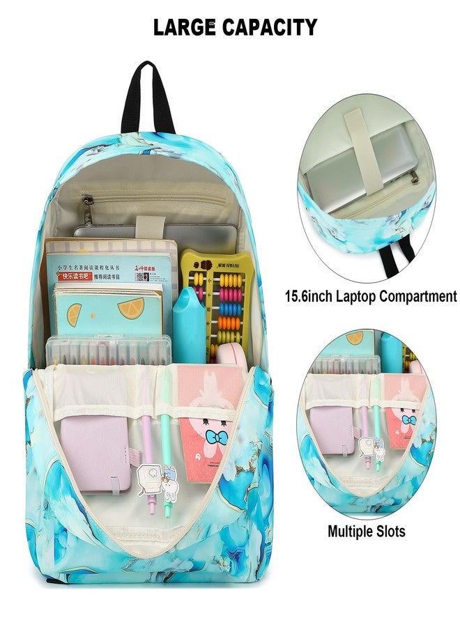 Kouxunt Marble School Backpack for Girls Womens, School Bags Collge Bookbags Laptop Backpacks for Kids Teens Adults (Green) - Image 2