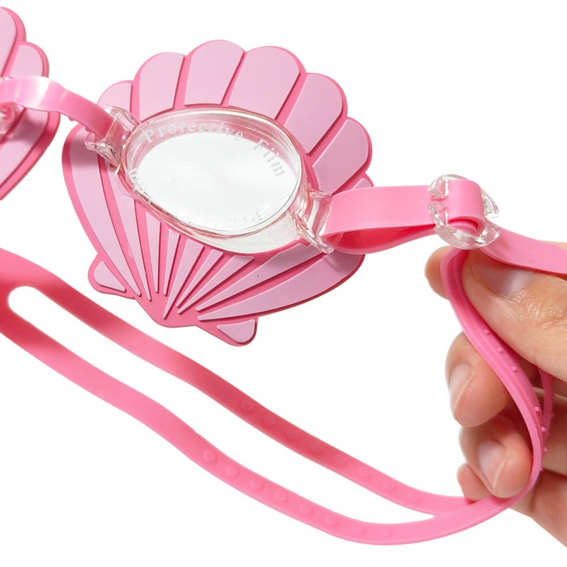 LUV HER Pink Seashell Youth Swim Goggles â€“ Fun Mermaid-Inspired Swimming Goggles for Kids, Anti-Fog, UV Protection, Adjustable Strap - Image 3