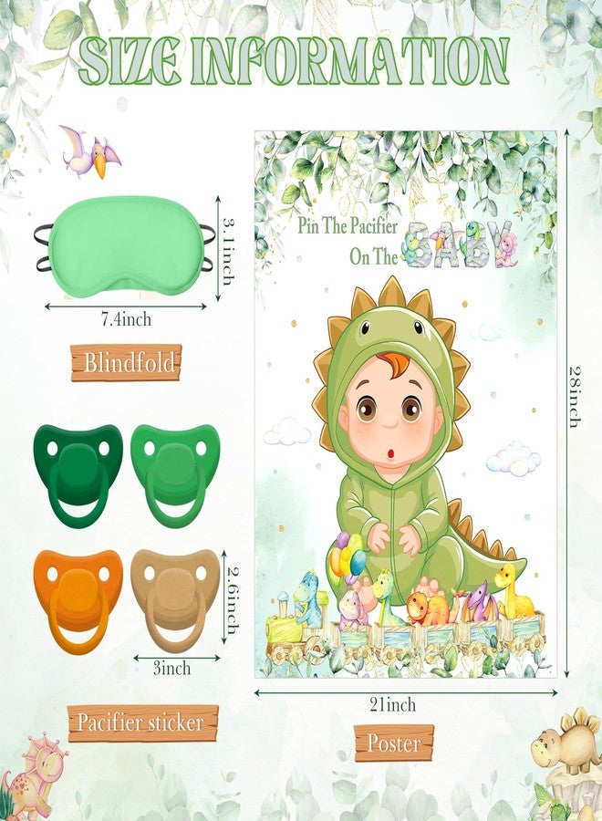Faccito Dinosaur Baby Shower Party Games Pin the Pacifier Games Set Include Sage Green Dino Poster Blindfold 24 Pacifier Stickers for Jungle Dinosaur Birthday Party Baby Shower Activities Decorations - Image 2