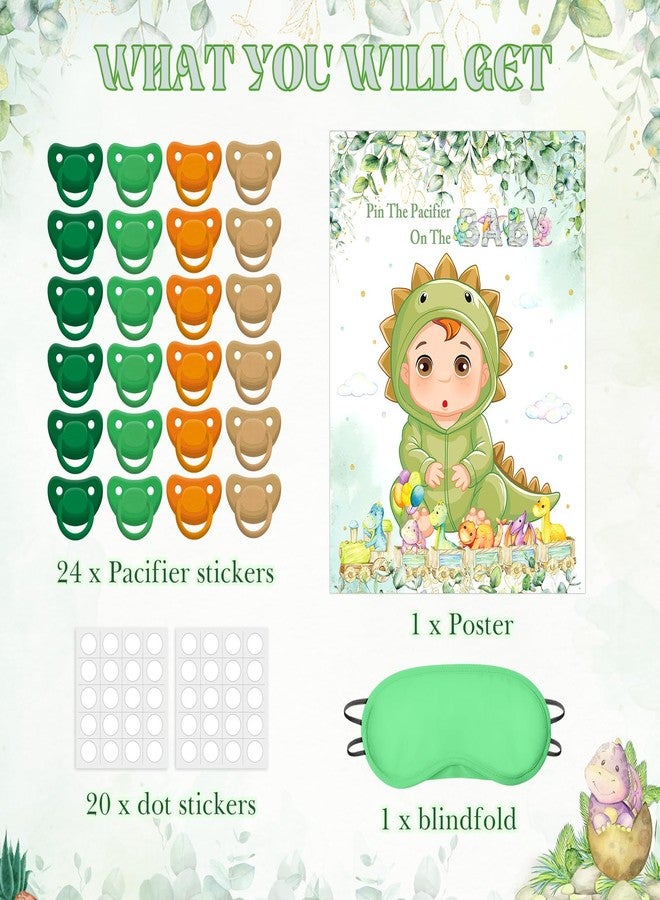 Faccito Dinosaur Baby Shower Party Games Pin the Pacifier Games Set Include Sage Green Dino Poster Blindfold 24 Pacifier Stickers for Jungle Dinosaur Birthday Party Baby Shower Activities Decorations - Image 3