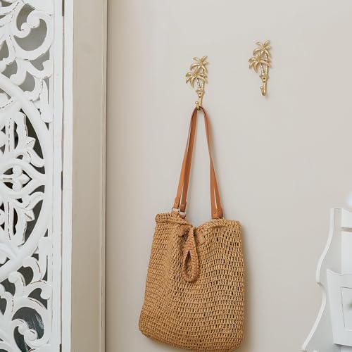 SOFFEE DESIGN 2pcs Golden Single Hooks 3D Coconut Tree Retro Style for Room Wall Decoration, Coat Hat Scarf Hanging Hanger Entry Heavy Hooks Summer Beach Decor - Image 3