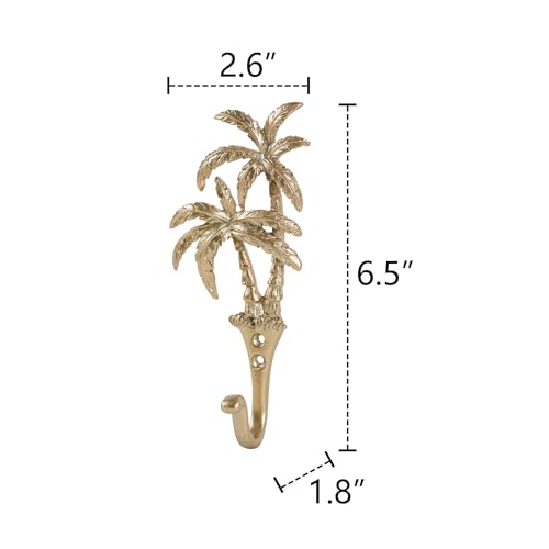 SOFFEE DESIGN 2pcs Golden Single Hooks 3D Coconut Tree Retro Style for Room Wall Decoration, Coat Hat Scarf Hanging Hanger Entry Heavy Hooks Summer Beach Decor - Image 5
