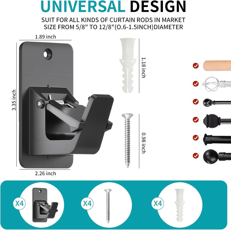 ANABIUP 4Pcs Universal Curtain Rod Holders, Nail Free Hooks, Self Adhesive Curtain Rod Brackets Up to 30 LB, for Bathroom, Bedroom, Livingroom, Kitchen - Image 2