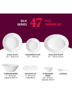 LARAH BY BOROSIL Larah by Borosil Silk Series Bali Opalware Dinner Set | 47 Pieces for Family of 8 | Microwave & Dishwasher Safe | Bone-Ash Free | Crockery Set for Dining & Gifting | Plates & Bowls | Floral Pattern  - Image 2