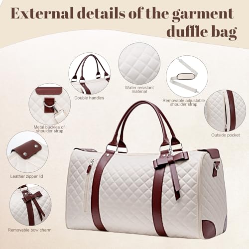 GARPROVM Garment Bags for Travel Women, 3 in 1 Convertible Garment Duffle Bags with Separated Tote Bag, Waterproof Suit Bag Travel Carry On Luggage Weekender Bag for Business Trip, Beige - Image 3