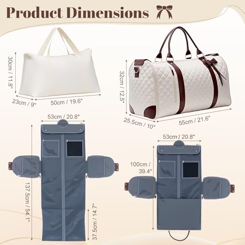 GARPROVM Garment Bags for Travel Women, 3 in 1 Convertible Garment Duffle Bags with Separated Tote Bag, Waterproof Suit Bag Travel Carry On Luggage Weekender Bag for Business Trip, Beige - Image 2