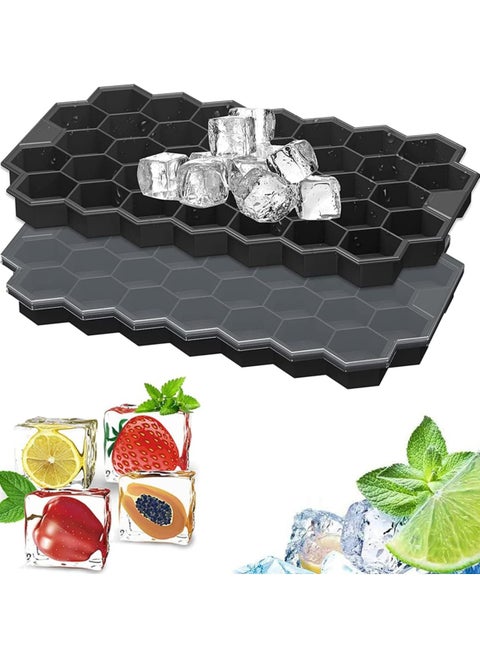 Silicone Ice Cube Tray with Removable Lid - 37 Honeycomb Cubes for Freezer, Cold Drinks, Cocktails & Soda - Flexible, Easy Release (1 Pack)