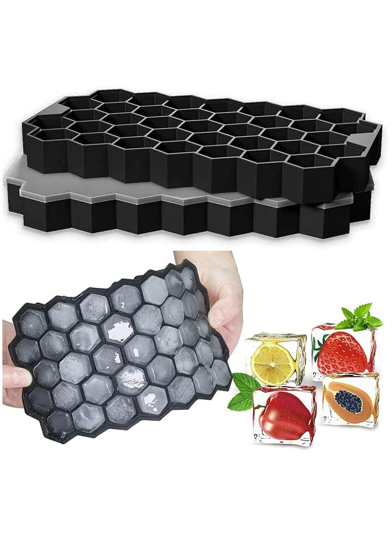 Silicone Ice Cube Tray with Removable Lid - 37 Honeycomb Cubes for Freezer, Cold Drinks, Cocktails & Soda - Flexible, Easy Release (1 Pack)