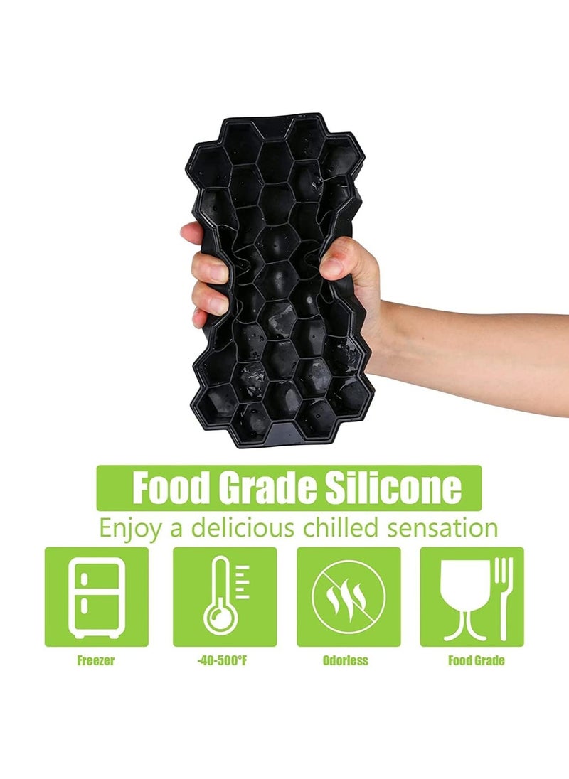 Silicone Ice Cube Tray with Removable Lid - 37 Honeycomb Cubes for Freezer, Cold Drinks, Cocktails & Soda - Flexible, Easy Release (1 Pack)