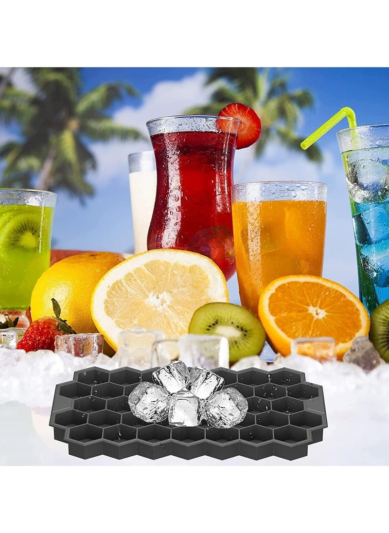 Silicone Ice Cube Tray with Removable Lid - 37 Honeycomb Cubes for Freezer, Cold Drinks, Cocktails & Soda - Flexible, Easy Release (1 Pack)