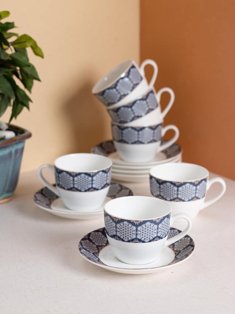 JCPL Fine Ceramic Printed Cup Saucer Set of 12 6 Cups 6 Saucers 180 ml Each Super S382 - Image 1