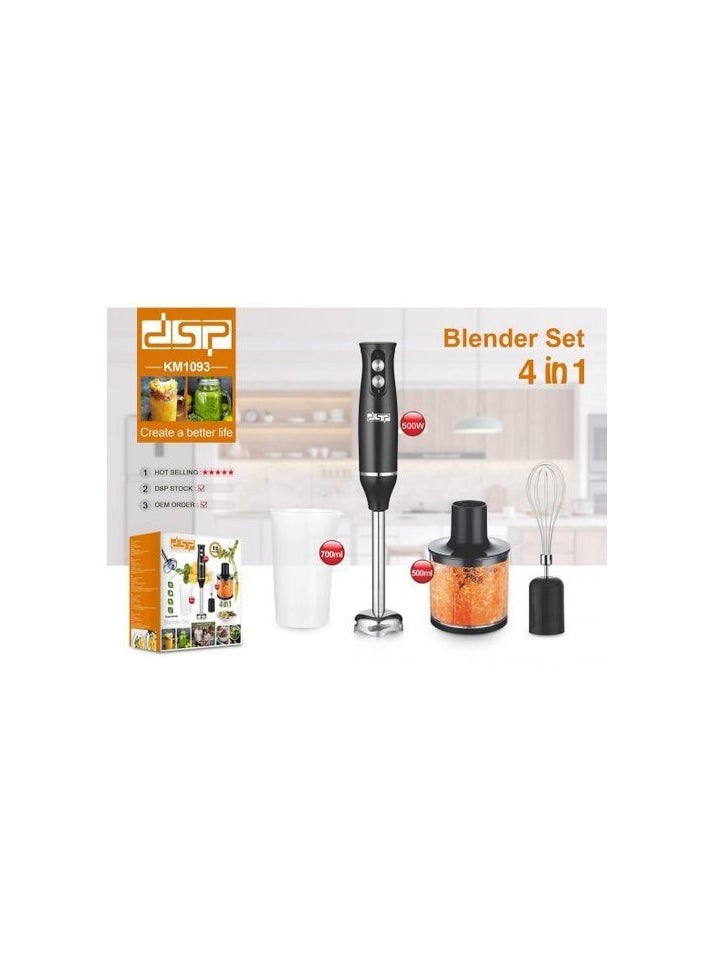DSP Hand Blender 4-in-1, 500W Copper Motor, Stainless Steel, 2 Speeds - Includes 500ml Chopper, Whisk, and Cup, KM1093 (Black) - pzsku/ZB84B05C4C1AAB0E07E8DZ/45/_/1733213840/088f9c89-45b3-4baa-9898-7a0b0c07b94c