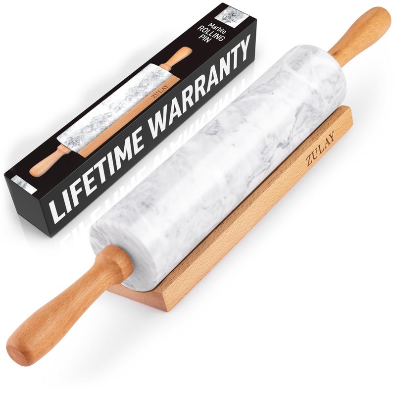 Zulay Kitchen 17-Inch Marble Rolling Pin With Stand - Polished Marble Rolling Pins For Baking With Long Beechwood Handle - Non-stick Roller Pin For Baking Pastries, Bread & Pizza - Image 1