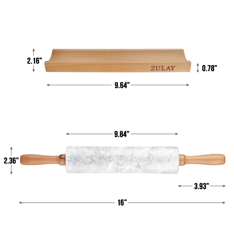 Zulay Kitchen 17-Inch Marble Rolling Pin With Stand - Polished Marble Rolling Pins For Baking With Long Beechwood Handle - Non-stick Roller Pin For Baking Pastries, Bread & Pizza - Image 5