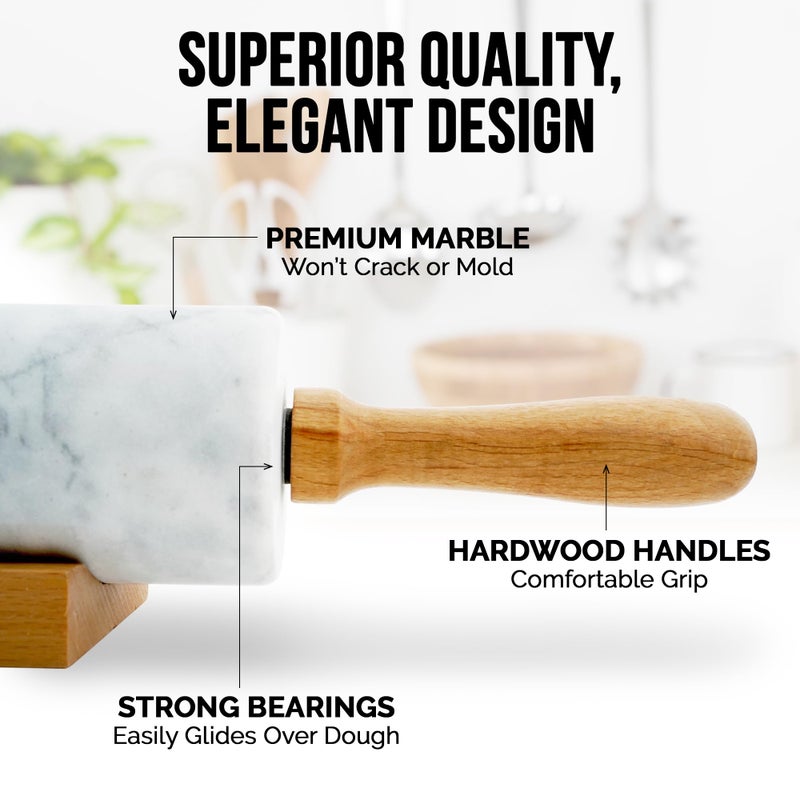 Zulay Kitchen 17-Inch Marble Rolling Pin With Stand - Polished Marble Rolling Pins For Baking With Long Beechwood Handle - Non-stick Roller Pin For Baking Pastries, Bread & Pizza - Image 3