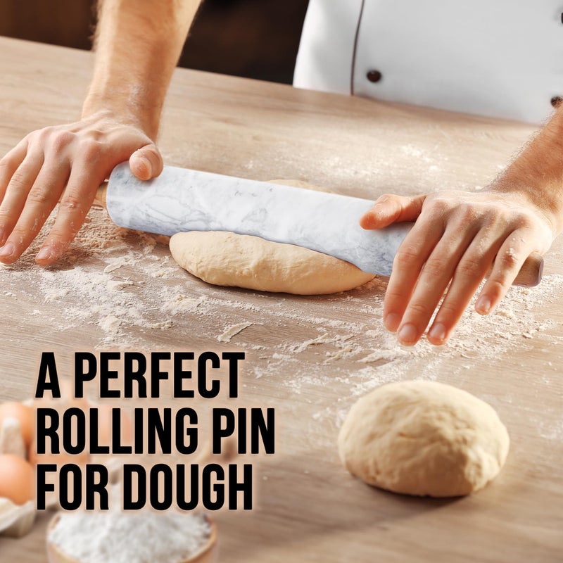 Zulay Kitchen 17-Inch Marble Rolling Pin With Stand - Polished Marble Rolling Pins For Baking With Long Beechwood Handle - Non-stick Roller Pin For Baking Pastries, Bread & Pizza - Image 2