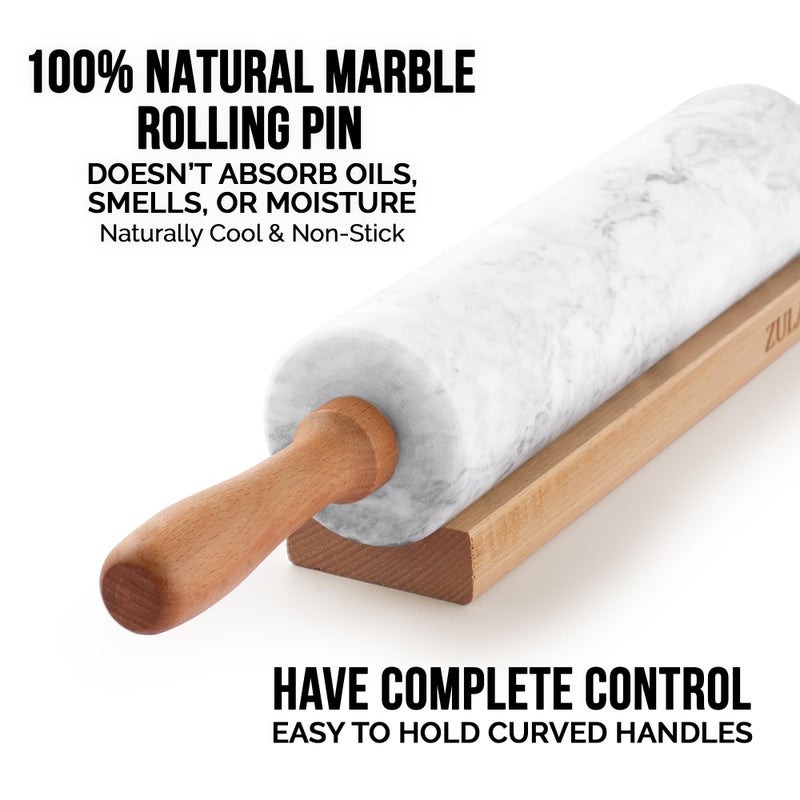 Zulay Kitchen 17-Inch Marble Rolling Pin With Stand - Polished Marble Rolling Pins For Baking With Long Beechwood Handle - Non-stick Roller Pin For Baking Pastries, Bread & Pizza - Image 4
