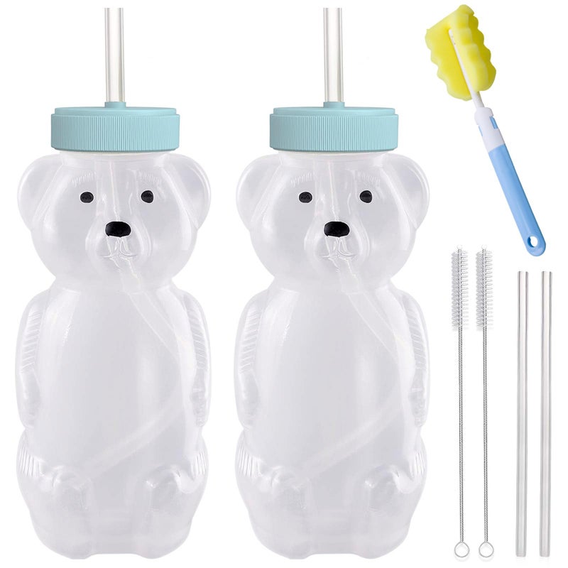 Mootikar Honey Bear Straw Cups, Juice Bear Bottle Drinking Cup Long Straws with 4 Flexible Straws & Cleaning Tools, 8-Ounce Therapy Sippy Bottles for Speech and Feeding Training, Food-Grade & BPA Free 2 Pack - Image 1