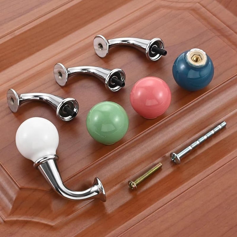 Pink Ceramic Handle Wall Hooks 6 Pack For Hanging Hats Bags Coats - Image 4