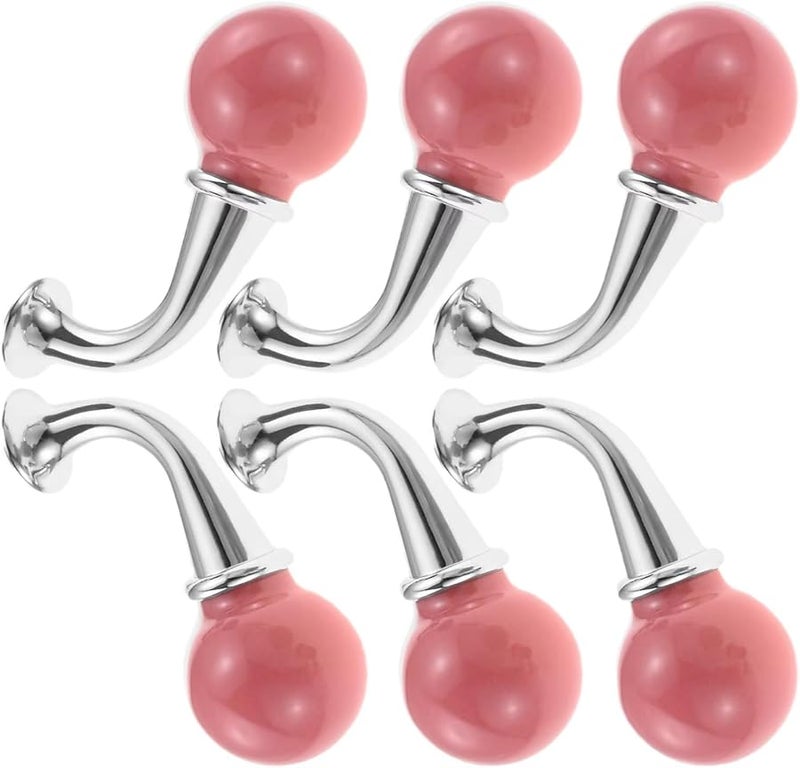 Pink Ceramic Handle Wall Hooks 6 Pack For Hanging Hats Bags Coats - Image 2