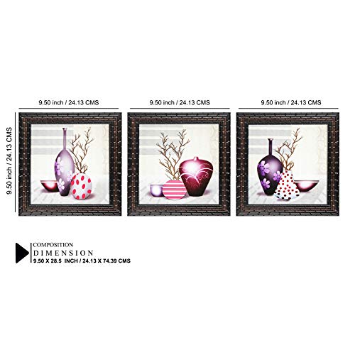 Indianara Set of 3 Abstract Modern Flowers in Vases Framed Wall Hanging Laminated Paintings Matt Art Prints 9 inch x 9 inch each without Glass (2928) - Image 2