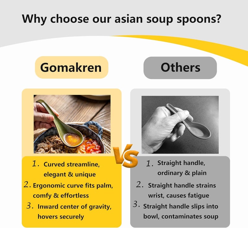 Gomakren Asian Soup Spoons, 6.5 Inch Ceramic Chinese Soup Spoons for Cereal, Ramen, Pho, Noodles, Stews, Christmas Green Kitchen Spoons with Long Handle and Deep Oval Design - Set of 6 - Image 5