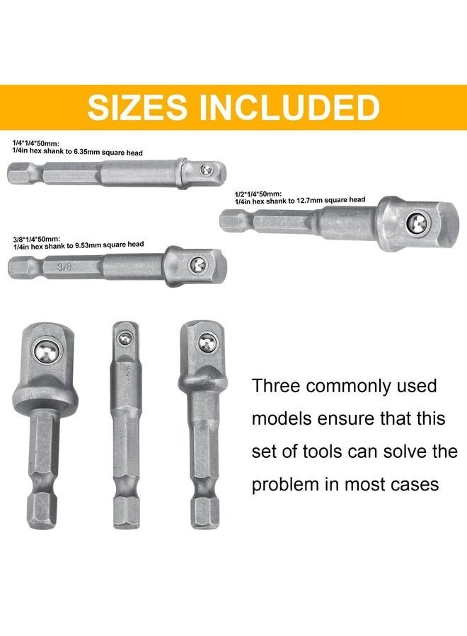 3pcs/Set Socket Aadpter Standard 1/4in Hex Shank to 1/4" 3/8" 1/2" Drill Bits Extension Bar Impact Grade Socket Adapter Set(short style)  - Image 3