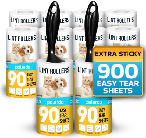 Polardo Lint Rollers 2 pcs, 900 Sticky Sheets, Extra 8 Spare Rollers/Hair Remover for Clothes, Furniture, Couch, Carpet, Dog Hair Remover, Cat Hair Remover, Animal Fur, Fuzz - Image 1