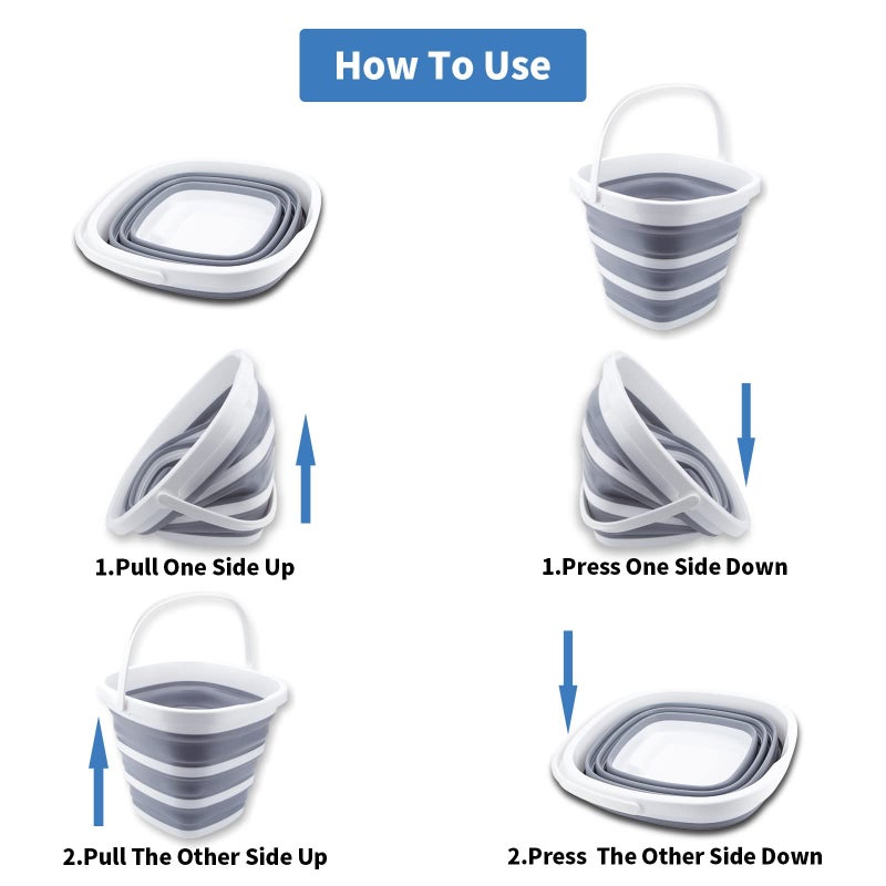 Craftend Collapsible Bucket 10L 2.6 Gallon Cleaning Bucket Mop Bucket Folding Foldable Portable Small Plastic Water Supplies for Outdoor Garden Camping Fishing Car Wash Space Saving Grey Square - Image 4