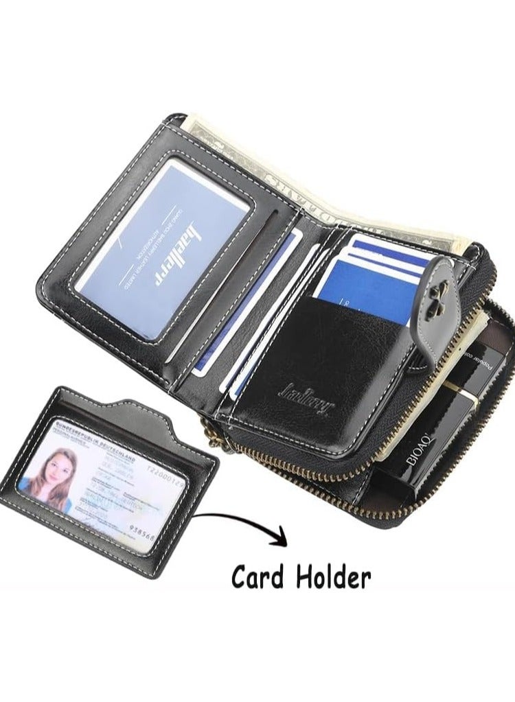 عام محفظة نسائية ثنائية الطية - محفظة جلدية بتصميم ريترو مع جيب نقدي بسحاب، محفظة سوداء مدمجة للنساء، محفظة أنيقة مع فتحات البطاقات، هدية موضة فريدة - Image 4