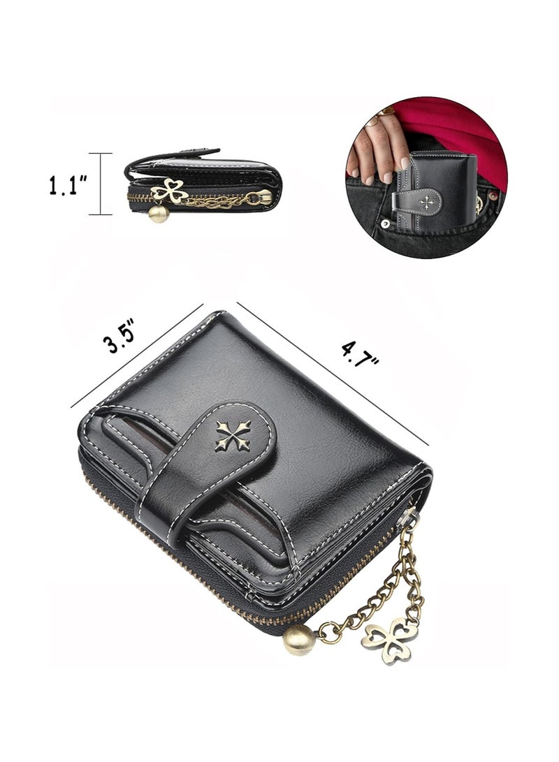 عام محفظة نسائية ثنائية الطية - محفظة جلدية بتصميم ريترو مع جيب نقدي بسحاب، محفظة سوداء مدمجة للنساء، محفظة أنيقة مع فتحات البطاقات، هدية موضة فريدة - Image 5