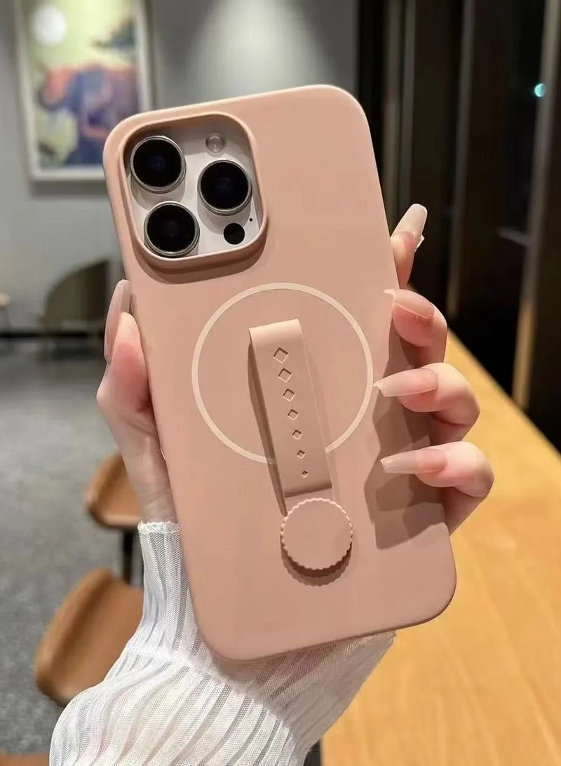 Silicone Phone Case with 360 Degree Rotating Band Magnetic Phone Cover for iPhone 16 Pro  Pink - Image 1