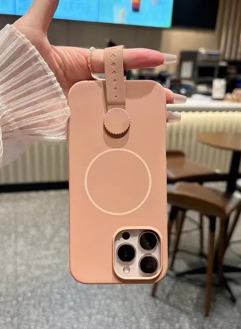 Silicone Phone Case with 360 Degree Rotating Band Magnetic Phone Cover for iPhone 16 Pro  Pink - Image 2