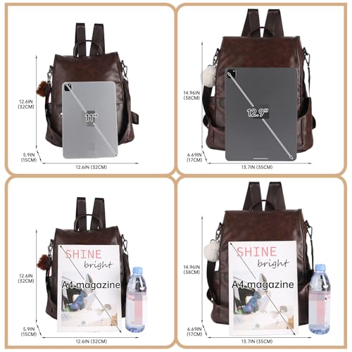 CHERUTY Women Backpack Purse PU Leather Anti-theft Casual Shoulder Bag Fashion Ladies Satchel Bags(Brown) - Image 4