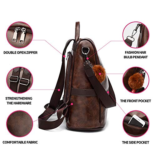 CHERUTY Women Backpack Purse PU Leather Anti-theft Casual Shoulder Bag Fashion Ladies Satchel Bags(Brown) - Image 5