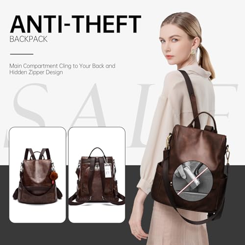 CHERUTY Women Backpack Purse PU Leather Anti-theft Casual Shoulder Bag Fashion Ladies Satchel Bags(Brown) - Image 2