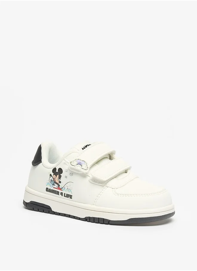 Disney Boys Mickey Mouse Print Sneakers with Hook and Loop Closure