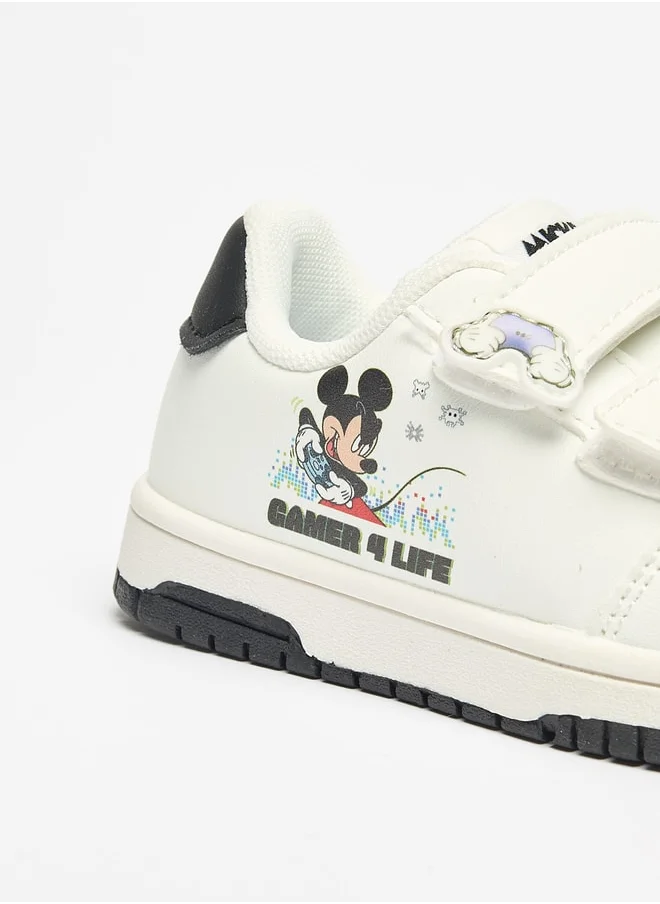 Disney Boys Mickey Mouse Print Sneakers with Hook and Loop Closure