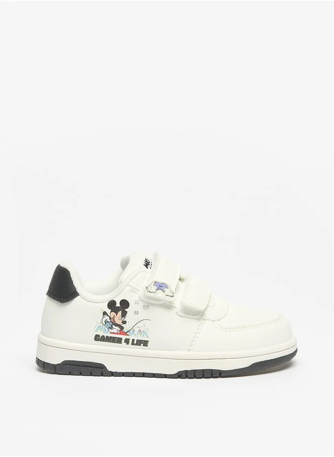 Disney Boys Mickey Mouse Print Sneakers with Hook and Loop Closure