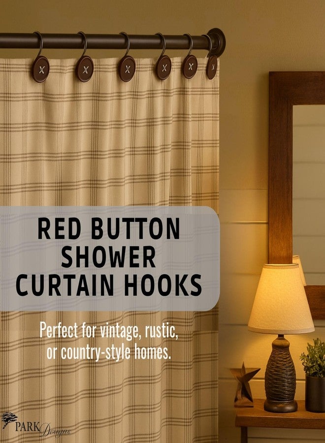 Park Designs Red Button Shower Curtain Hooks | Decorative Country Style Bathroom Curtain Rings Set of 12 | Resin Accent with Chrome-Plated Hooks | Farmhouse Shower Hook Set | Durable & Easy to Install - Image 2