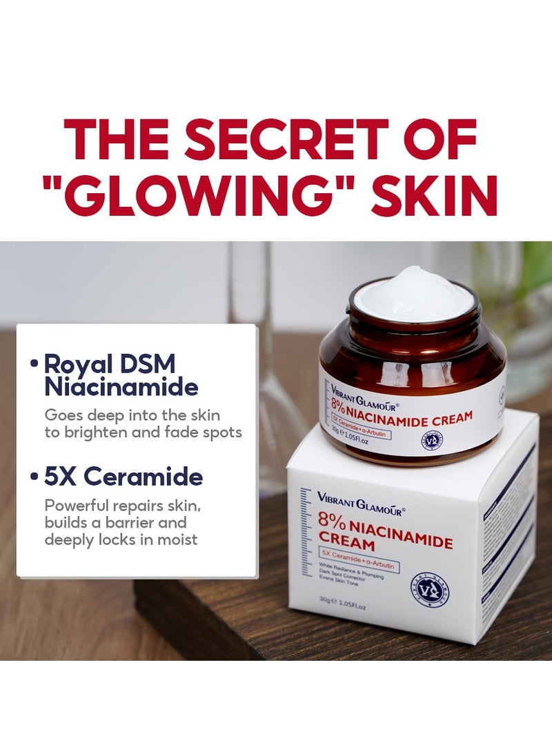 Vibrant Glamour - Vibrant Glamour 8% Niacinamide Brightening & Hydrating Face Cream - 30g | Dark Spot Corrector, Pore Minimizer & Skin Tone Enhancer - Image 1